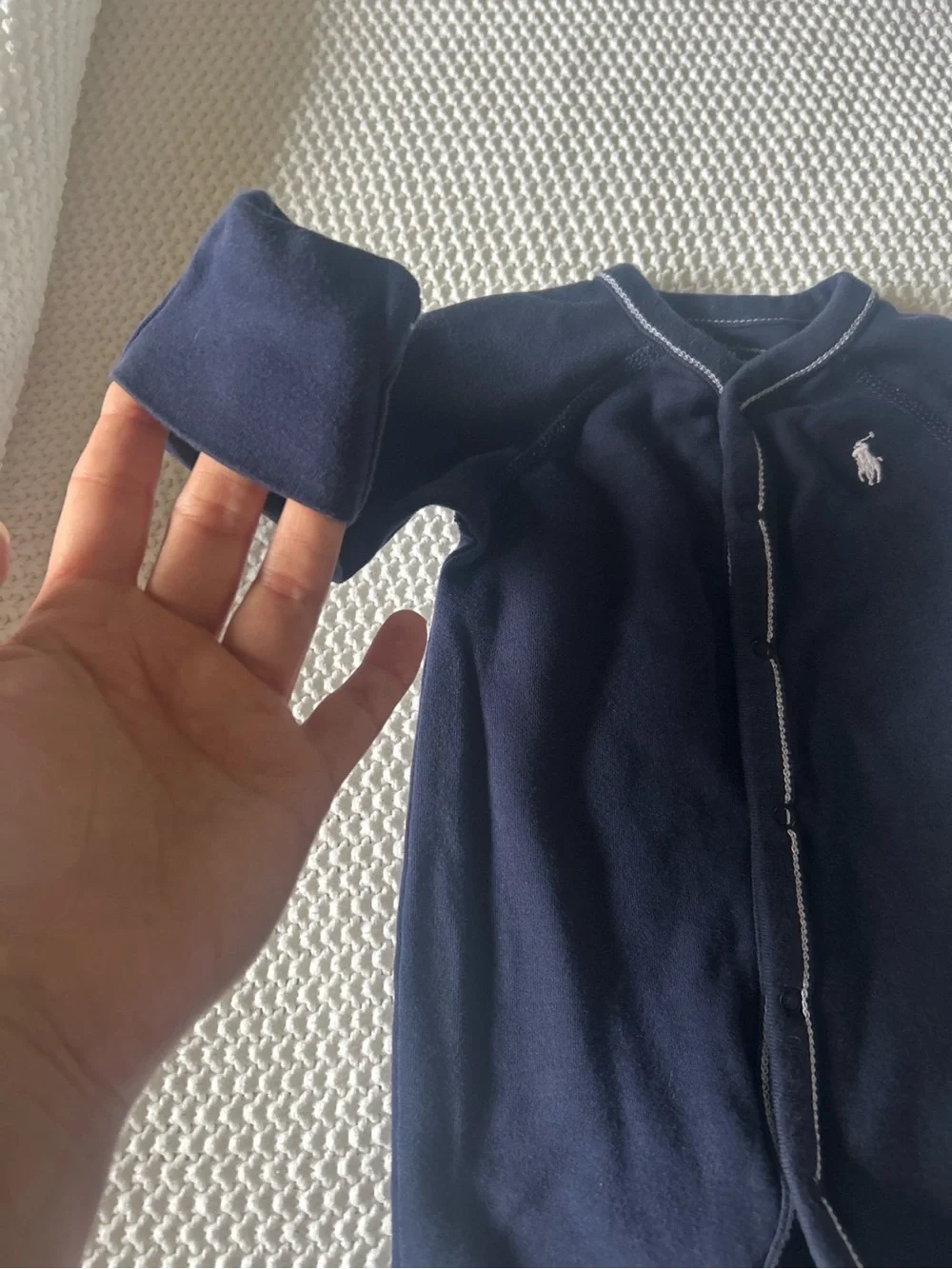 Ralph Lauren Baby 3M Navy Footed Cotton Sleeper One Piece Romper